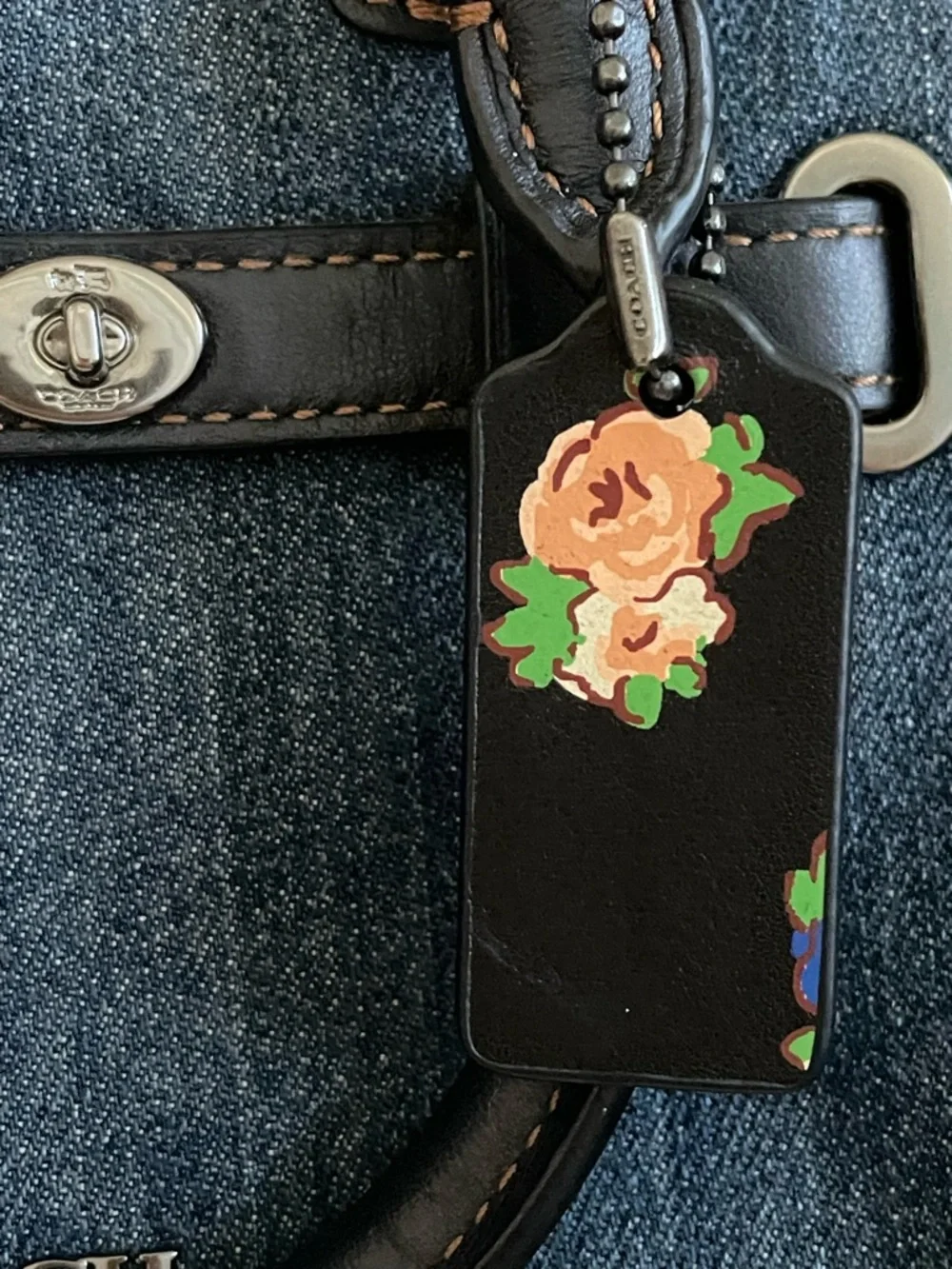 COACH Mini Denim & Black Leather Swagger Crossbody w/Gunmetal Hardware - Picture 12 of 12